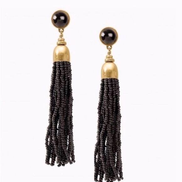 stella & dot ~ gita tassel earrings black with gold tone accents - Picture 4 of 7